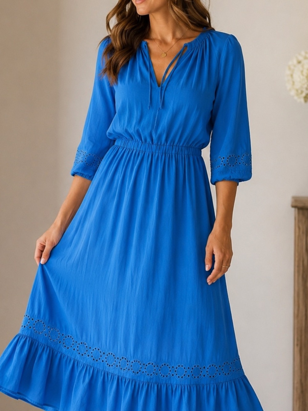 Joie Blue Ruffled/ Sleeve Midi Elegant Blue Women's Dress